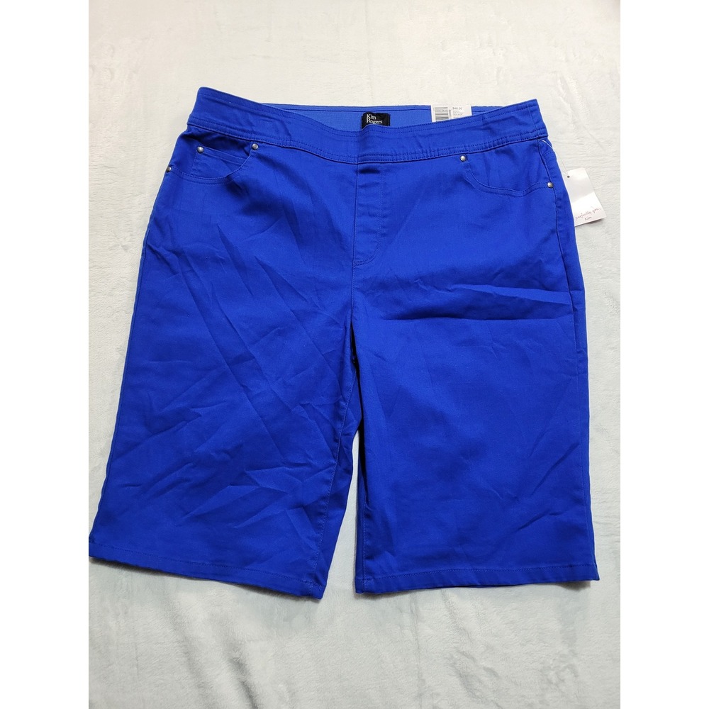 NWT Kim Rogers Bermuda Shorts Womens 14 Blue Tummy Control Super Stretch Cotton